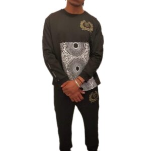 Ensemble Sweat Shirt, Couleur Noire, Imprimer Africain.
